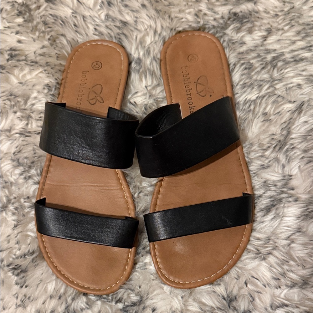 Bobbie Brooks Black and Brown Double Strap Sandals